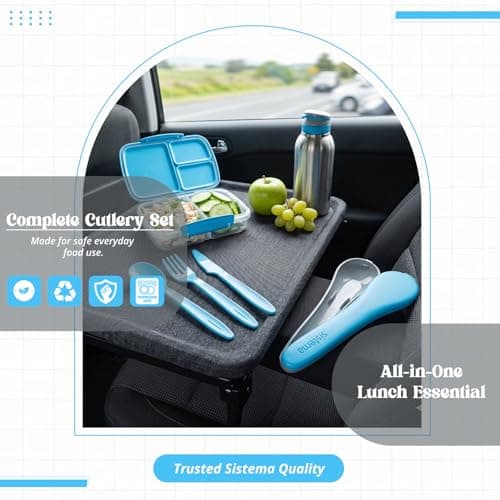 TSA Cutlery Set | Reusable Travel Plastic Cutlery Set with Portable Case for Storage, Knife, Fork & Spoon Durable Dishwasher Safe for Camping, School, Picnic, Office, Indoor Outdoor Lunch (Blue) — view 3