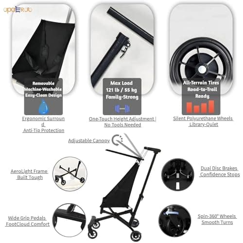 Opaeroo Lightweight Stroller 2.8kg One Hand Fold Airplane Approved 0-6 Years Dual Mesh Pockets — view 5