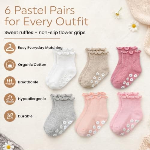 Mother's Choice Organic Cotton Ruffle Baby Socks 6 Pairs Newborn 6-12M — view 2