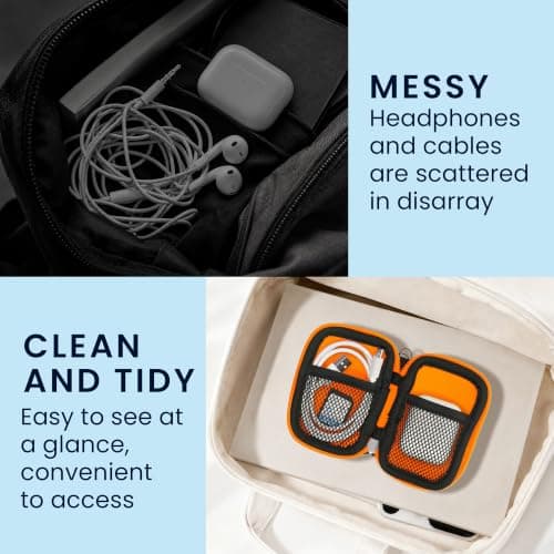 kwmobile Neopren Earphone Case for Earbuds - Small Hearing Aid case with inner mesh pouch - Zipper Storage Bag Pouch for Headphones Earbuds - Neon Orange — view 4