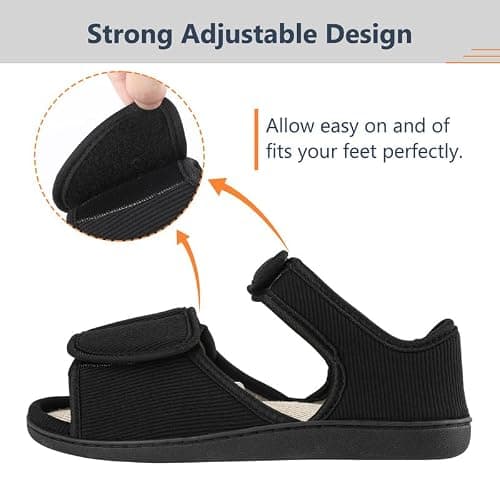 TIESTRA Mens Sandals Open Toe Non-Slip Slipper Boots Wide Fit Adjustable Shoes for Indoor & Outdoor Black 10UK-44EU — view 5