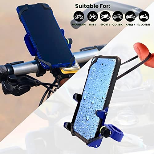 GRAND PITSTOPMotorcycle Phone Holder Bike Phone Mount Compatible with 4" to 6" Phone Sturdy Holders for Grip| 360° Phone Protection| Aluminium Clamp Blue — view 5