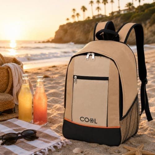 URBNLIVING 20L Insulated Cooler Backpack, Leak-Proof Thermal Foil Lining, Durable Polyester Construction, Hands-Free Food & Drink Storage for Camping, Picnics & Travel - Brown — view 3
