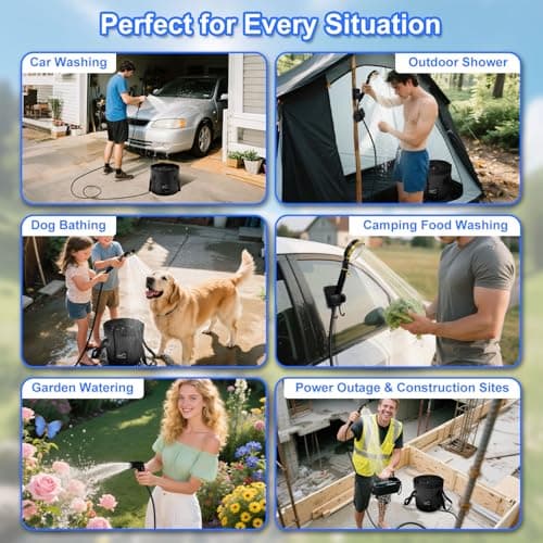Anesty Portable Camping Shower Kit, 6000mAh Rechargeable Portable Shower Pump with Smart Display, 20L Foldable Bucket & Accessories for Outdoor Hiking, Travel, Car, Pet — view 6