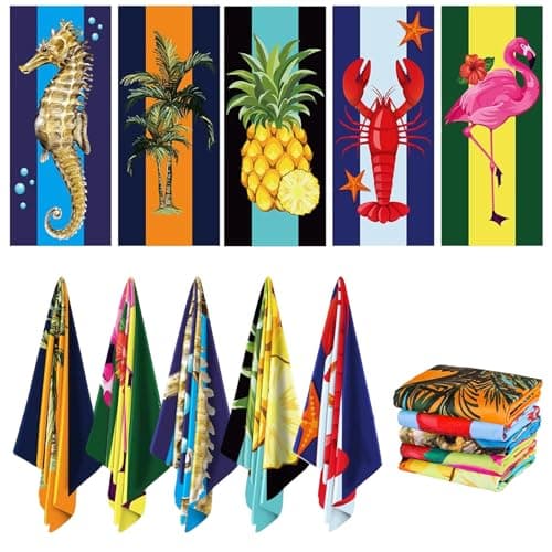 5 Pack Oversized Beach Towel, 92 x 193 cm Microfiber Lightweight Beach Towel Quick Dry Sand Free Pool Towels Bulk for Adult Women Men Travel Sport Swimming Vacation Essential Gift (Stylish Color)