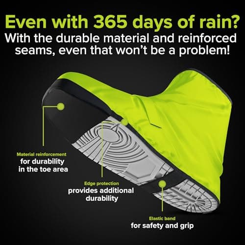 Velmia Shoe Covers with Velcro Fasteners, Reinforced Toe and Large Reflective Zones - Reusable | 100% Wind & Waterproof Shoe Covers for Cycling and Outdoors | With Edge Protection | Neon Green 40/43 — view 3