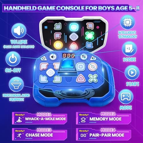 Toys for 5 6 7 8 Year Old Boys Kids Gifts: Sensory Toy for Boy Age 4-9 Travel Handheld Games Consoles for 6 7 8 9 Year Old Girls Birthday Presents Kid Teenage Electronic Autism Fidget Memory Game — view 2