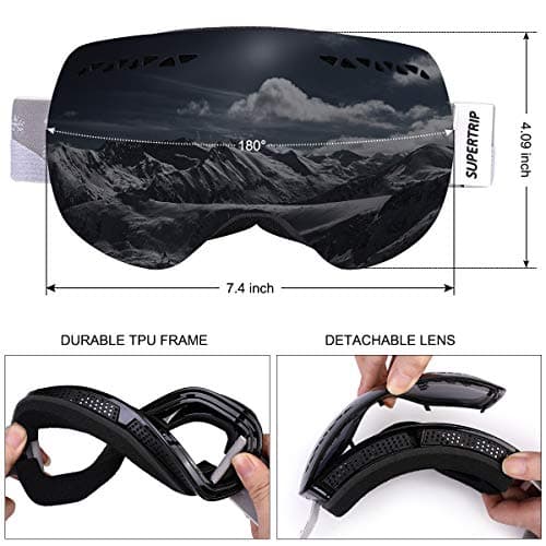 Supertrip Ski Goggles Over Glasses UV400 Anti-fog Skiing/Snowboard Goggles for Men & Women Professional Snowmobile Skate Goggles(black) — view 5