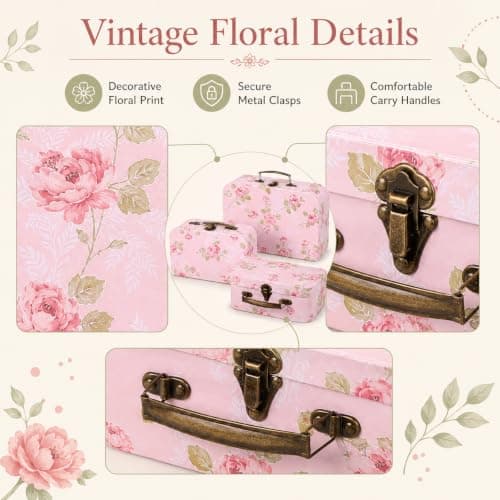 Cabilock 3 Pcs Paperboard Suitcase Box Set Floral Print Flower Storage Gift Boxes with Handles Decorative Cardboard Storage Box for Wedding Birthday Baby Shower Anniversary Party — view 3