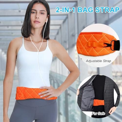 LONPAI Anti-Theft Shoulder Bag Strap with RFID-Blocking Pockets - 170 Lbs, Orange, 54" — view 5