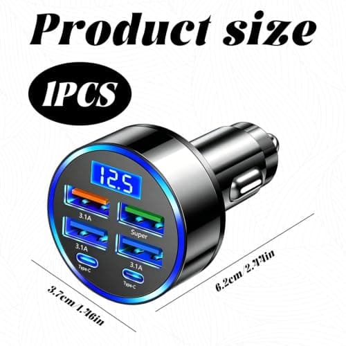 Car Charger Adapter, Super Fast Car Charger with Digital Display, 6-in-1 Car USB Charger for Multiple Devices, 12V Car USB Adapter for Family Road Trips and Business Commuters — view 2