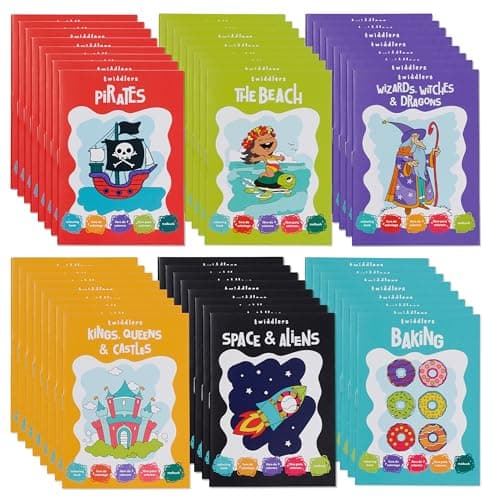 THE TWIDDLERS 24 Mini Colouring Books for Kids, A6 Pocket Size Party Bag Fillers, Assorted Fantasy Designs, Children’s Art Activity for Birthday Party Favours, Travel & Stocking Fillers