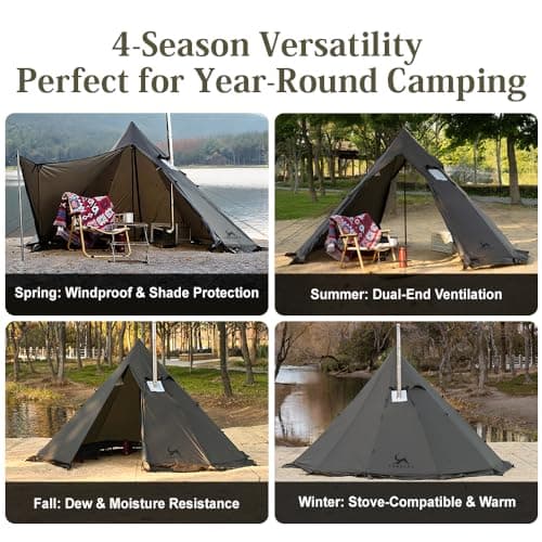 TOMOUNT Hot Tent Teepee Tent with Stove Jack, 4 Season 2 Man Backpacking Tent for Camping, 20D Ripstop Nylon, Windproof Waterproof Winter Small Tent for Hiking Camping Hunting — view 2