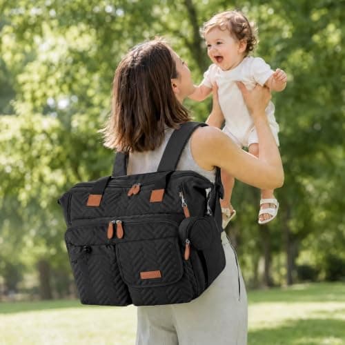RAINSMORE Baby Changing Backpack Nappy Tote Bag with Changing Mat Black — view 2