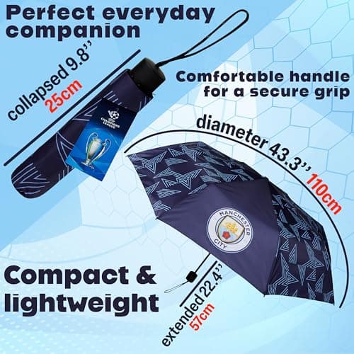 MANCHESTER CITY F.C. Umbrella Men Teens Foldable Compact Umbrella Boys Manual Windproof for Travel Commuting Supporters' Gear Football Gifts — view 6