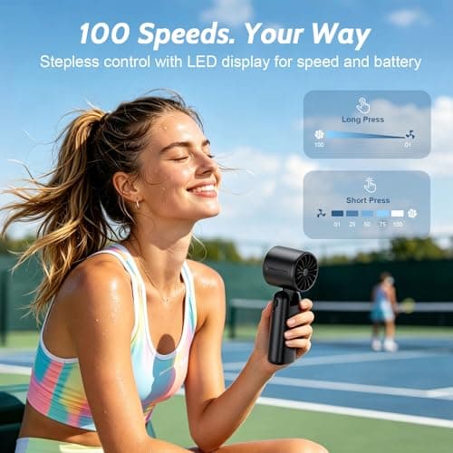 3-in-1 Handheld Fan Portable,5000mAh Rechargeable Personal Fan with High Speed 100-Level Turbo Cooling,12H Runtime,LED Display,Foldable Mini Handheld Fan for Summer Outdoor Travel Essentials — view 2