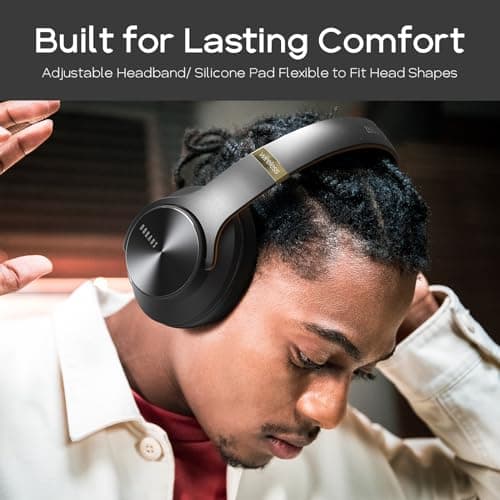 DOQAUS Wireless Headphones Over Ear, Bluetooth Headphones Over Ear with 3 EQ Modes, 90Hrs PlayTime Wireless Headphones,HiFi Stereo Foldable Headset with Microphone for PC Cellphone Tablet(Black-Brown) — view 5