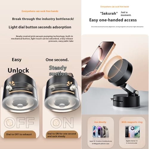 Leeneen Strong Magnetic Vacuum Suction Phone Holder,for Car/Home/Smooth Surface/Mirror/Glass 360°Foldable and Retractable Magnetic Suction Cup Phone Stand for Car (White) — view 4