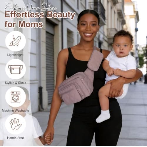 Rexmore Puffer Quilted Diaper Fanny Pack, Crossbody Mom Purse, Khaki — view 4