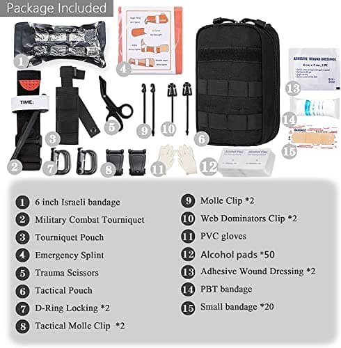 Emergency Survival Kits, Tactical Military Trauma First Aid Kit, Molle EMT IFAK Pouch Outdoor Gear Tourniquet Bandage Bleeding Control Kit for Camping Hiking Hunting Travel Car Adventures (Black) — view 2