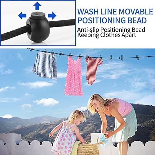 lohey Retractable Washing Line, Portable Clothes Lines for Outside, Travel Washing Line Rope with 12 Clips for Travel Camping Accessories — view 5