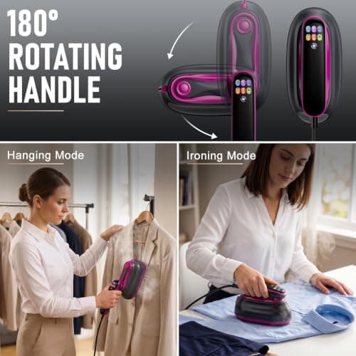 Clothes Steamer for Clothes, 1300W Handheld Steam Iron with Touch Screen & LCD Display – Travel Steamer for Garments with 6 Modes & 180° Rotatable Handle, Portable for Home Office Travel — view 3