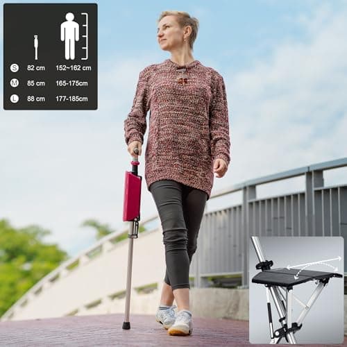 STEP2GOLD Ta-Da Chair - Walking Stick with Seat, Ultra-Light Aluminium Frame & Sturdy Foldable Stool (up to 110kg), Collapsable Folding Design, Ideal for Travel & Sightseeing - Black, 82 cm — view 3