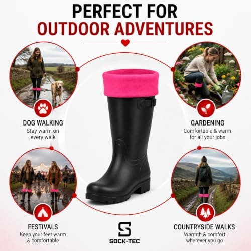 Womens Fleece Wellie Socks Adult Ladies Girls Welly Wellington Boot Thermal Liners Warm Outdoor Sock One Size 3-5 (UK, Numeric, 3, 5, Regular, Regular, Hot Pink) — view 4