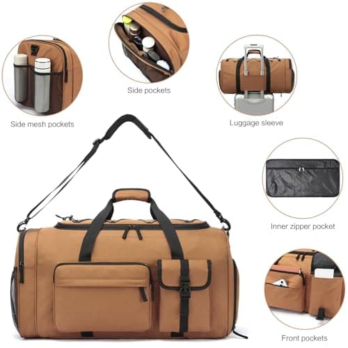 TAIHOYIN Large Gym Bag Backpack with Shoes Compartment, 70L Heavy Duty Sports Duffle Bag for Men & Women, Workout Duffel Bag, Weekender Overnight Backpack for Travel Camping, Khaki — view 5