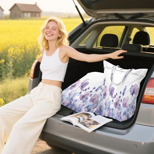 Ewusp Lavender Flower Laundry Bags with Zipper Pocket & Handles 2 PCS Travel Wet Dry Bags Waterproof & Washable Dirty Clothes Organiser for Home Dorm Camping — view 6