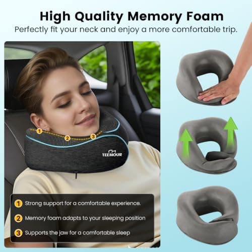 Travel Pillow for Adults,Memory Foam Airplane Pillow with 360 Neck Support, Includes Storage Bag, Eye Mask, Ear Plugs, Adjustable Travel Pillow for Long Flights,Train,Car & Business Trips(Dark Grey) — view 4