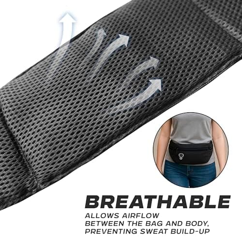 SAWANS Running Belt Bum Bag Waist Pack Ultra-Light Fitness Belt Water Resistant Running for All Smartphone Up to 6.9 inch Jogging Exercise - Anti Theft Travel Wallet for Unisex Waistband (Black) — view 6
