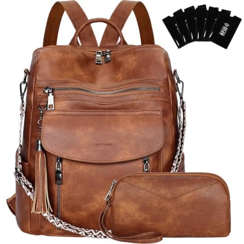 LEASOUL Rucksack Bag for Women, Vegan Leather Backpack Womens, Ladies Fashion Backpacks for Work University Travel Business