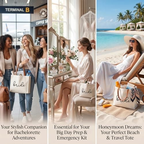 Wasise Bride Tote Bag - Bride Bag, Bridal Gifts, Newly Wed Gift, Honeymoon Gifts, Honeymoon Beach Bag, Personalised Shopping Bags, Wedding Gift for Bridal Shower Bachelorette Party Engagement Travel — view 6
