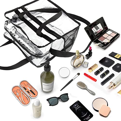 M MUNCASO Clear Tote Bag Large Toiletry Bag Transparent Bag Clear Crossbody Bag with Adjustable Shoulder Strap and Zipper Closure, Perfect for Work, Sports Games, Concert (Black#1) — view 6