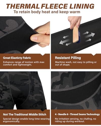 Muezna Men’s Long Johns Thermal Underwear Set, Top and Bottom Underwear Base Layer Soft Fleece Lined Camouflage — view 3