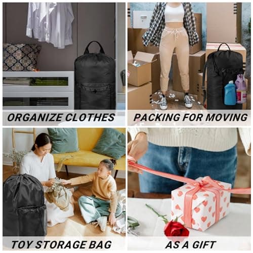 CATOTEL Polyester Large Laundry Bag Backpack, Black, Adjustable Shoulder Straps, Drawstring Closure, Multi-purpose for College Dorms, Laundry Room, Travels, Storage — view 6