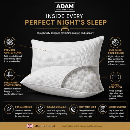 Adam Home Premium Pillows 4 Pack Hotel Quality with Breathable Cover – Bouncy Side Sleeper Pillow for Neck and Shoulder Pain – Quick Rebound & Dust Proof Hotel Pillows, Made in UK, (48x74 cm) — view 3