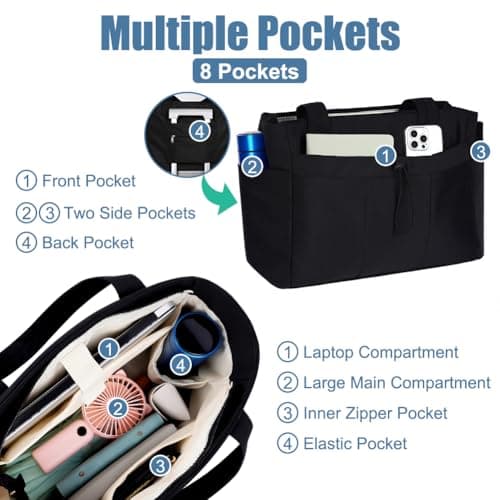 Aucuu Tote Bag for Women, Puffer Tote Bag for Women, Quilted Puffer To-te Bags with 15.6In Laptop Compartments and 40oz Water Bottle Pocket for Travel Work School Gym — view 5