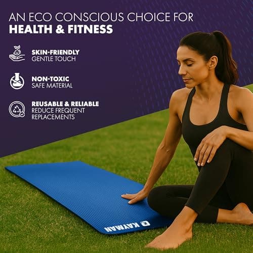 KAYMAN Exercise Yoga Mat Non Slip - Blue, 183 x 60 cm | Training & Workout Mat for Yoga, Pilates, Gymnastics, Stretching & Meditation | Eco Friendly Exercise Mat for Home with Carrying Straps — view 5
