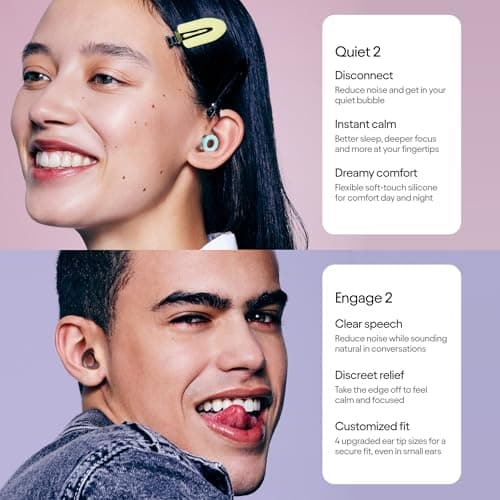 Loop Earplugs Everyday Bundle (2-Pack) – Quiet 2 + Engage 2 | Reusable Ear Plugs for Sleep, Focus, Noise Sensitivity, Socializing & More | 24 dB/16 dB Noise Reduction — view 3