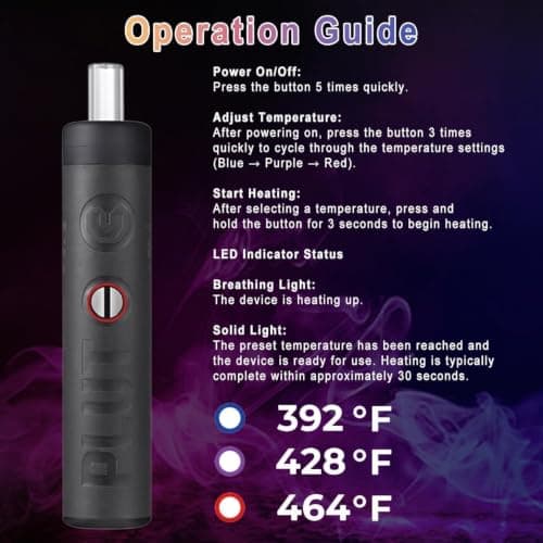Pluto Dry Herb Vaporizer, Portable Pen-Style Dry Herb Vaporisers with 3 Temperature Settings (200°C / 220°C / 240°C), 1100mAh Battery, Faux Leather Design — view 2
