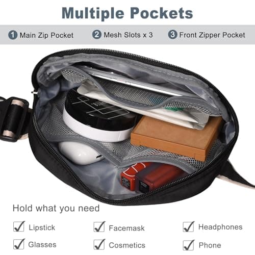 DMLuna Small Crossbody Bags for Women Trendy, Lightweight Waist Pack for Women & Men, Mini Belt Bag, Waist Bag with Adjustable Strap for Running Workout Traveling, Black — view 4