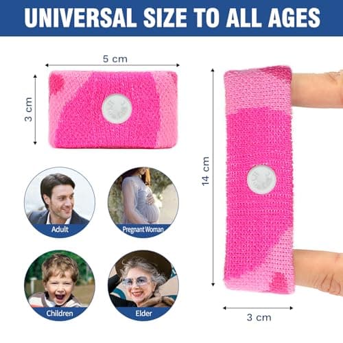 Hionfurt Travel Sickness Bands for Adults and Kids Anti Motion Sickness Wristbands for Car and Sea Sickness Anti Nausea and Pregnancy Morning Sickness Relief Wristbands - 2 Pairs Camo Blue, Camo Pink — view 4