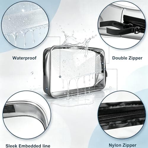 Clear Travel Toiletry Bag - TSA Approved, Waterproof PVC Cosmetic Bag, Airport Liquids Bag, Makeup Wash Bag, Travel Essentials Toiletry Bags for Women & Men Travelling Holiday — view 3