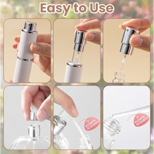 VOYANTE Perfume Atomiser Refillable, 8ml Leather Refillable Perfume Bottle in Pocket & Handbag, Rotary Press Portable Dispenser Bottle, Mini Fragrance Atomiser for Travel, Vacation, White — view 3