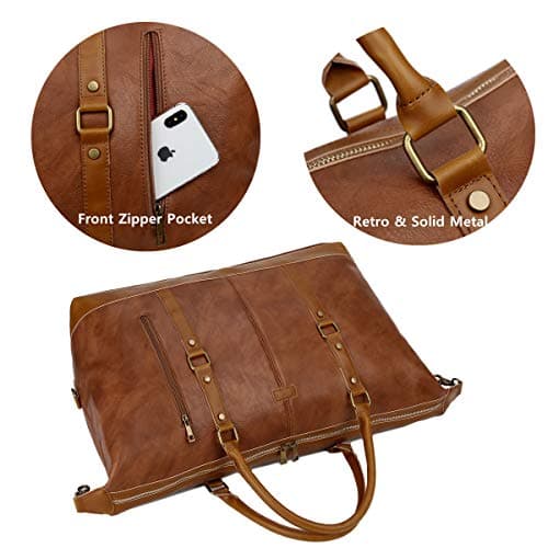 BAOSHA Oversized Faux Leather Travel Duffel Tote Bag Carry On Overnight Weender Bag Travel Holdall for Men and Women HB-14 (Brown) — view 6