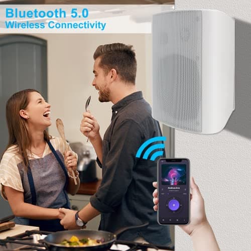 Herdio 6.5 Inches Outdoor Speakers Bluetooth Waterproof with Powerful Bass,Wall Mount Speakers Wired Weather Resistant for Patio Home Deck Porch Backyard 400 Watts (White) — view 2