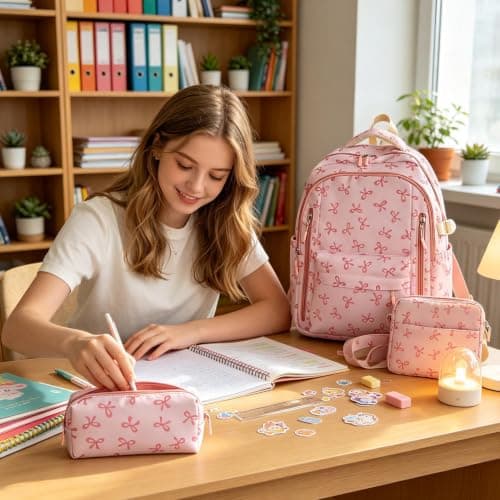 Zeyaoaea Bow Backpack with Lunch Box Large Capacity Cute Bookbag with — view 2