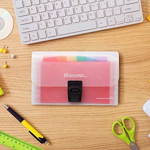 4 Pack Mini Document File A6 7.1 x 4.45 x 1.1 Inch Rainbow Expanding Folder 13 Pocket File Organizer 12 Labels Index — view 6
